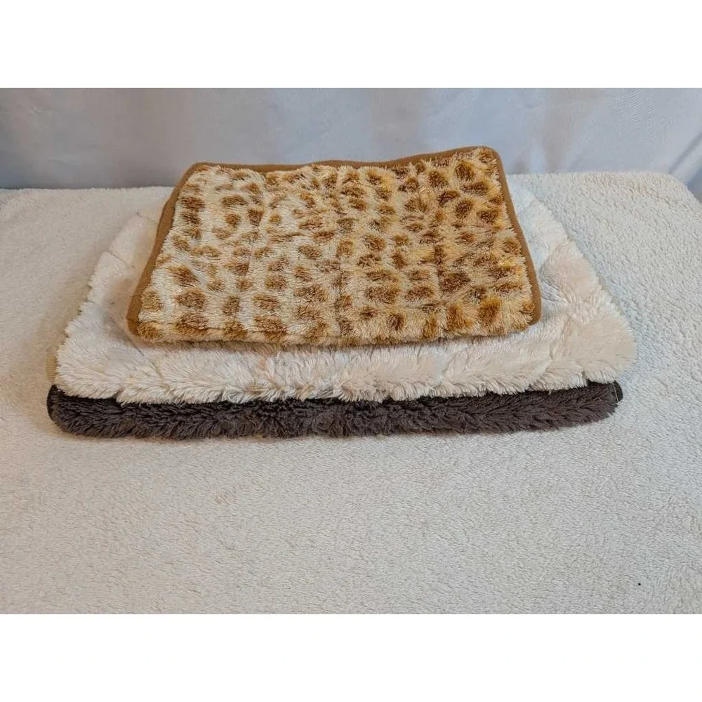 Plush Pet Mats Leopard Brown Cream Reversible Cozy Soft Bed Pad